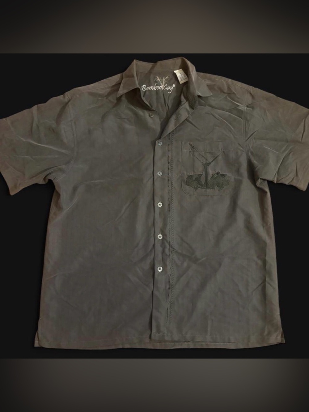 Bamboo Cay Men's M Reg Button Up Shirt Hidden Olive Embroidered Green